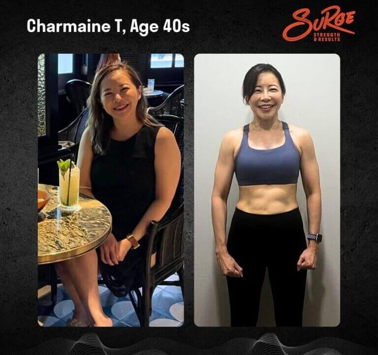 Charmaine T | Best Personal Trainer Fitness Gym In Singapore | Surge PT: Strength & Results Charmaine Transformation 2 768x768 1 | Best Personal Training Fitness Gym Singapore | Surge PT: Strength & Results